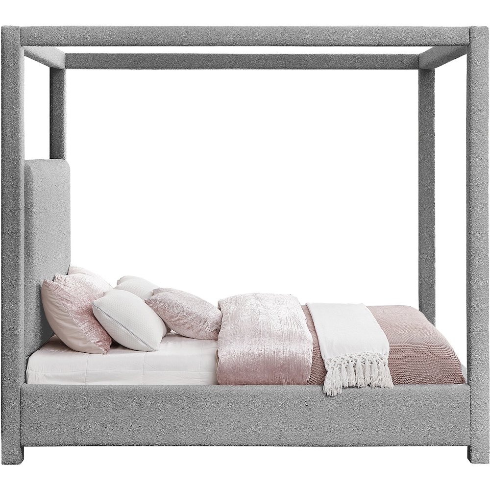 Eden Grey Boucle Fabric King Bed. Picture 3