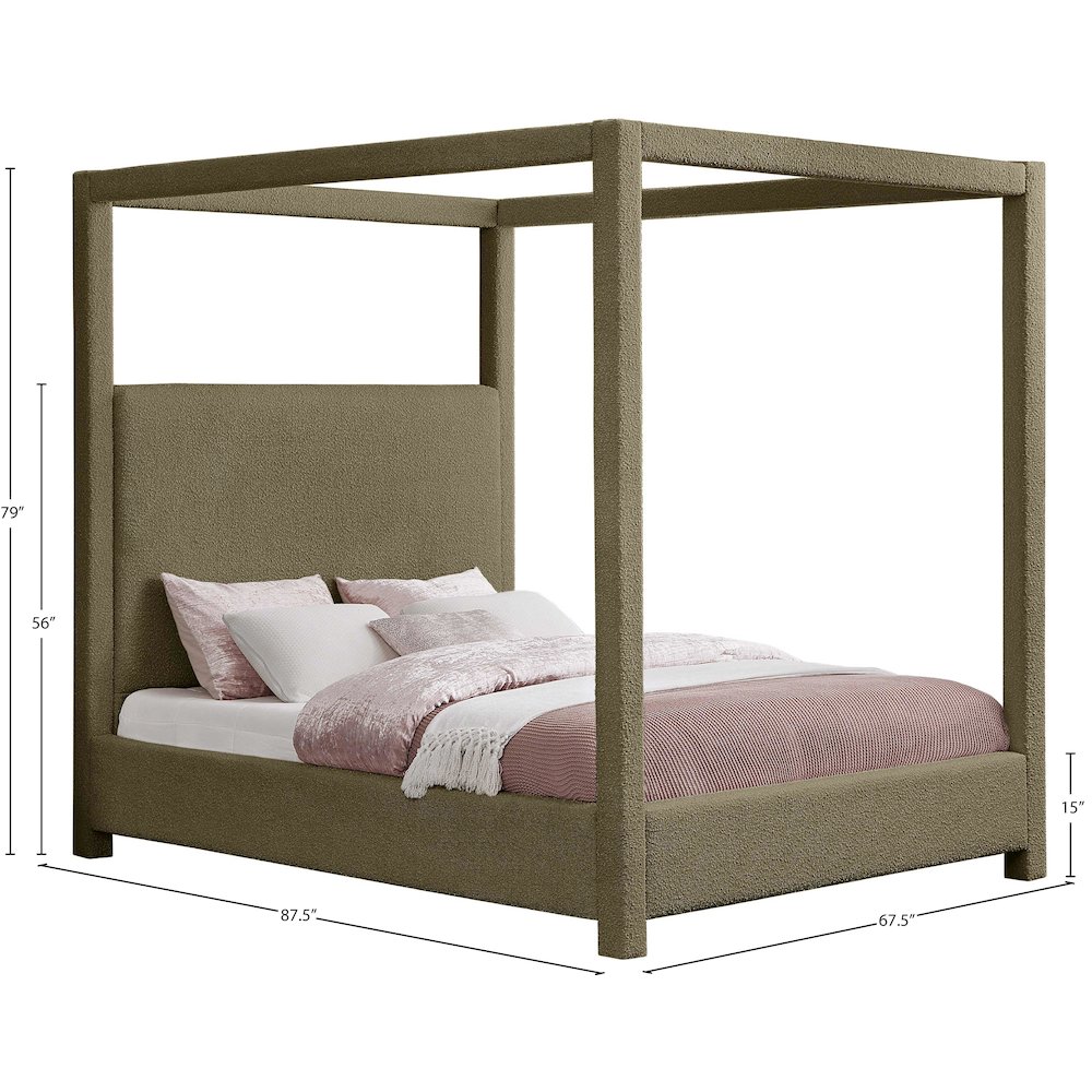 Eden Olive Boucle Fabric Queen Bed. Picture 6