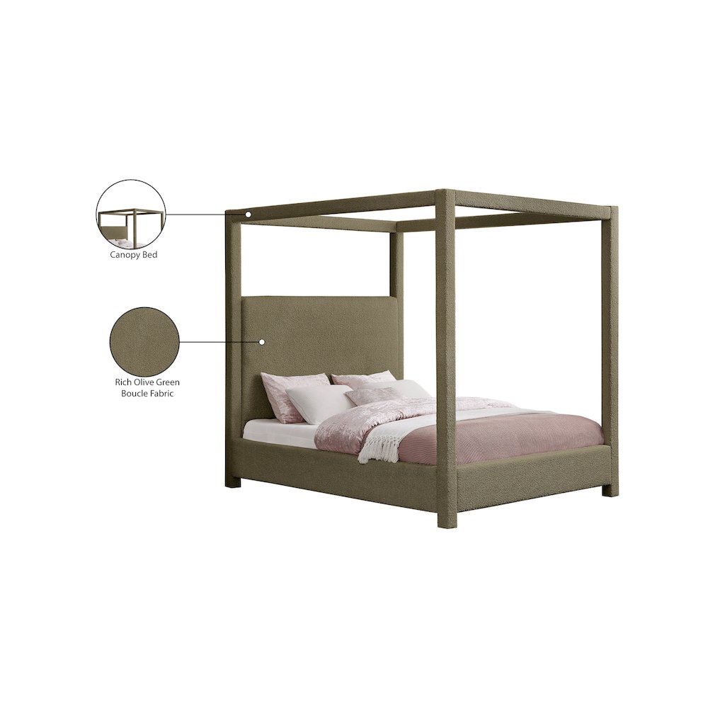 Eden Olive Boucle Fabric Queen Bed. Picture 7