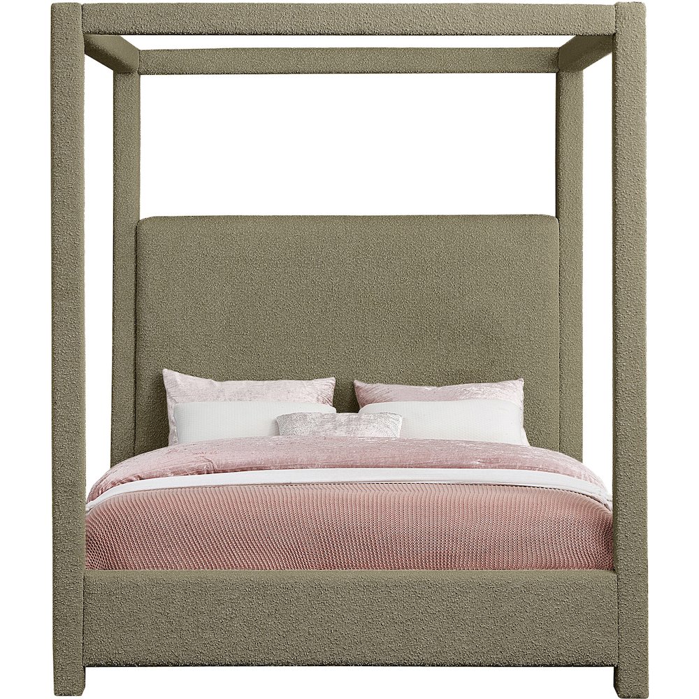 Eden Olive Boucle Fabric Queen Bed. Picture 2