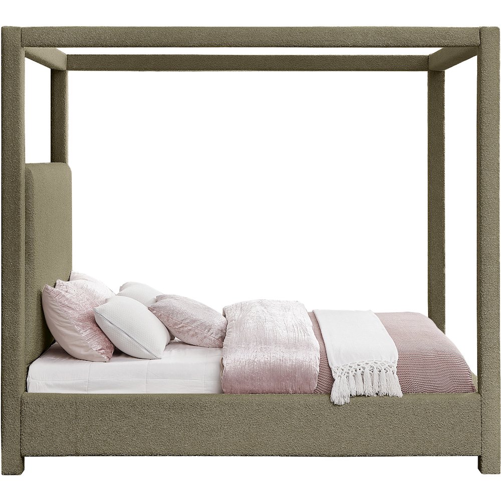 Eden Olive Boucle Fabric Queen Bed. Picture 3