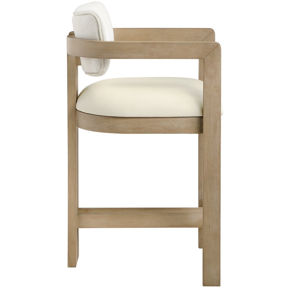 Ravina Cream Vegan Leather and Linen Textured Fabric Upholstered Counter Stool. Picture 5