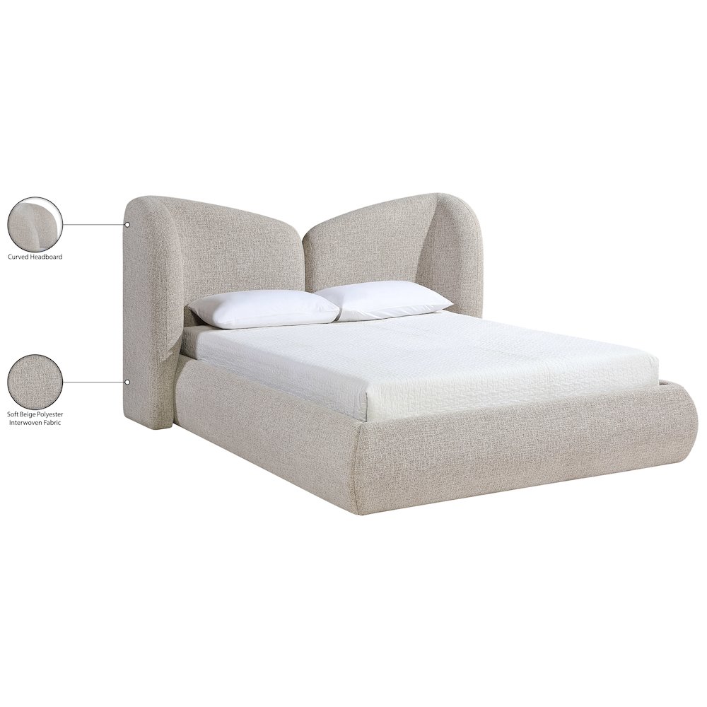 Elowen Beige Chenille Fabric Upholstered King Bed. Picture 11