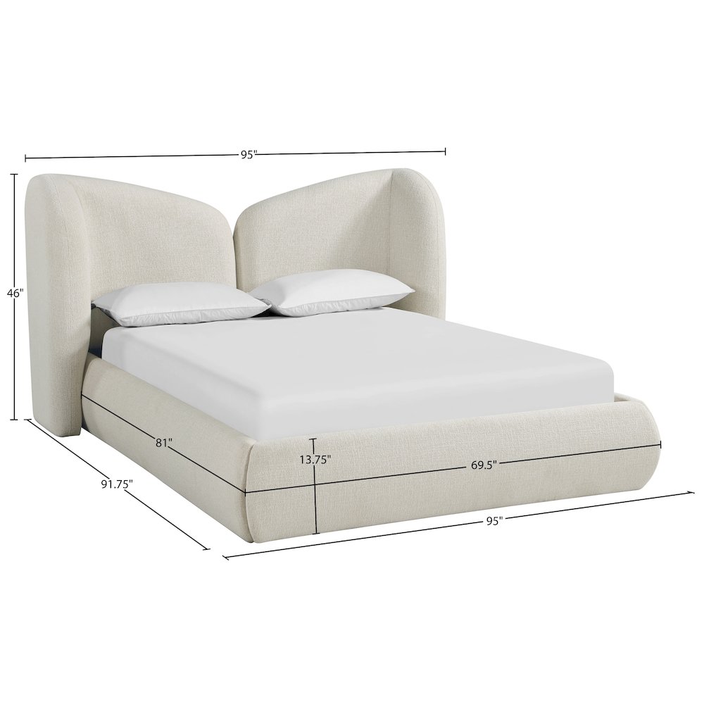 Elowen Cream Chenille Fabric Upholstered King Bed. Picture 10