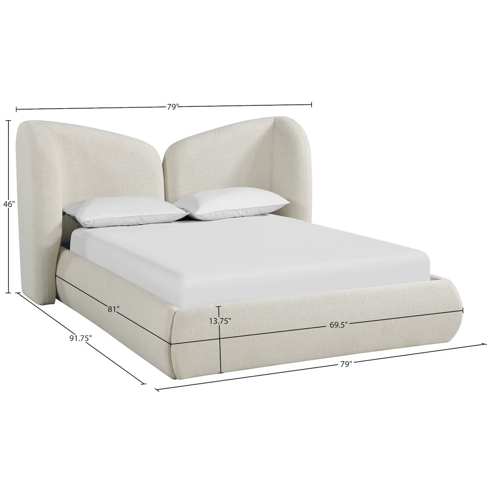 Elowen Cream Chenille Fabric Upholstered Queen Bed. Picture 10