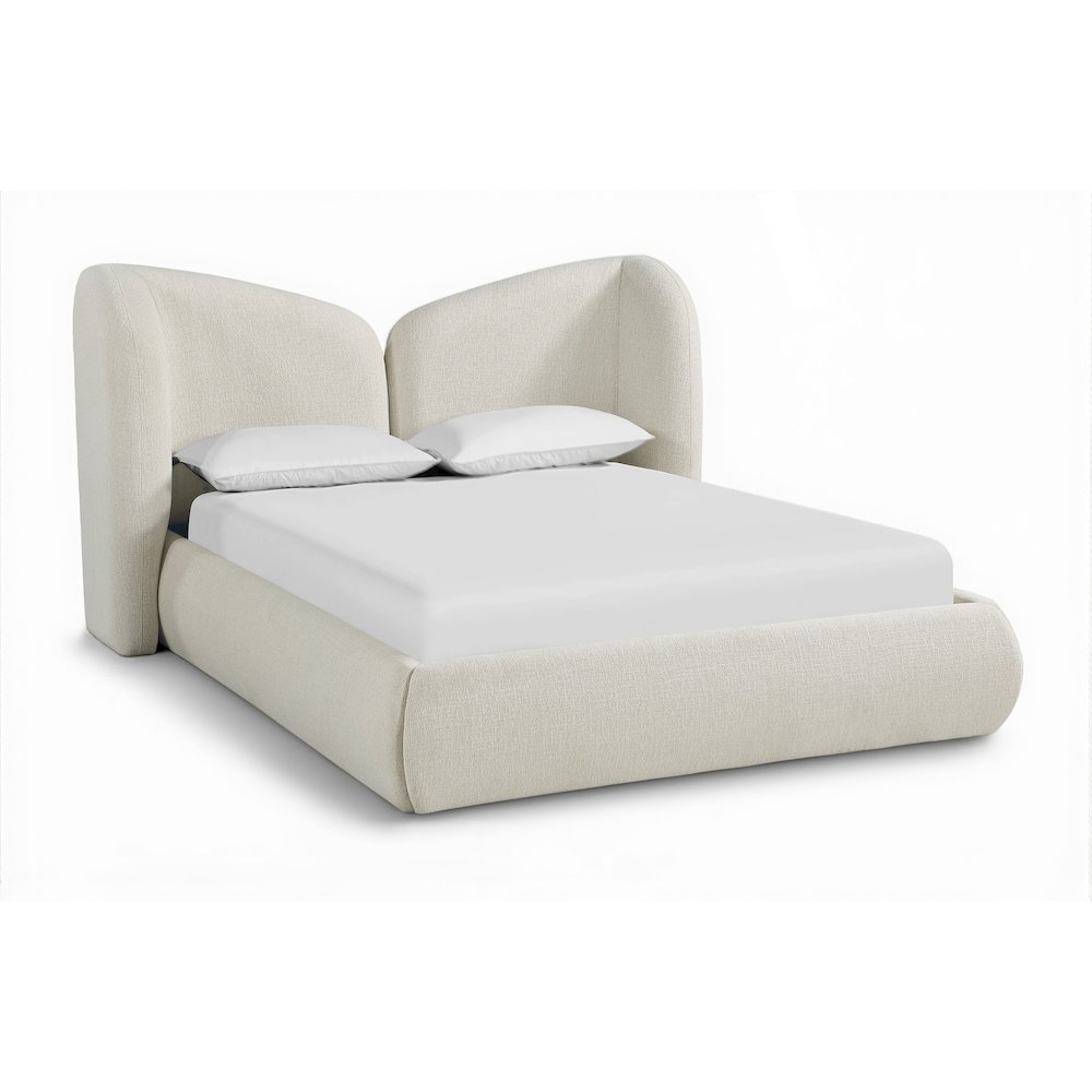 Elowen Cream Chenille Fabric Upholstered Queen Bed. Picture 1