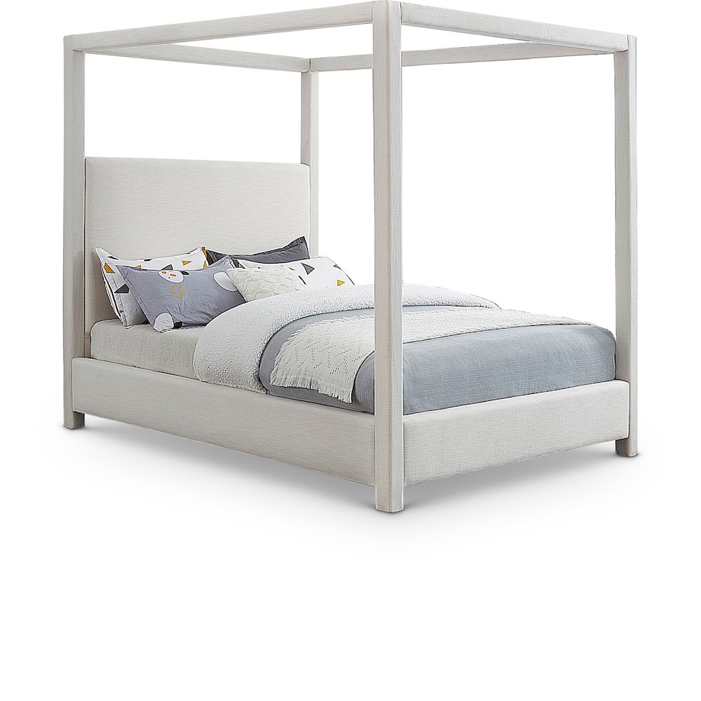 Emerson Cream Linen Textured Fabric King Bed. Picture 1