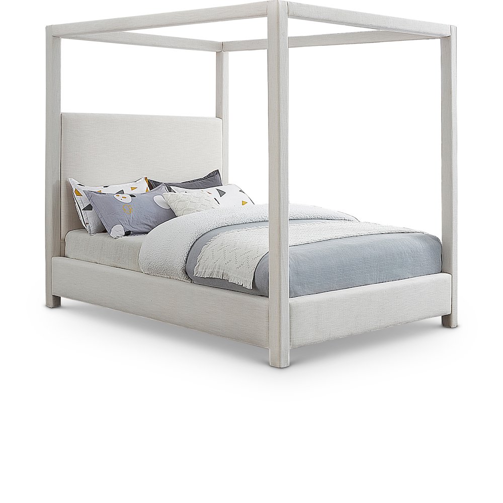 Emerson Cream Linen Textured Fabric Queen Bed. Picture 1