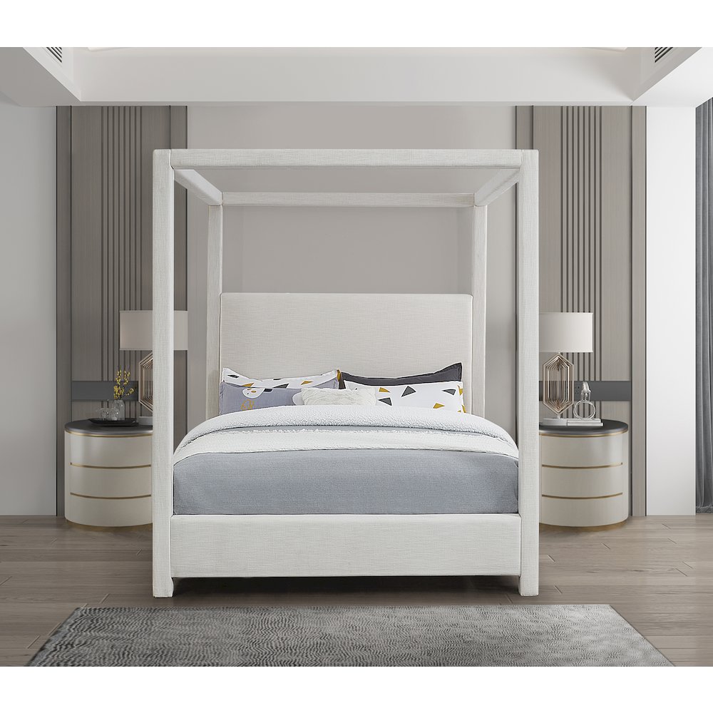 Emerson Cream Linen Textured Fabric Queen Bed. Picture 3