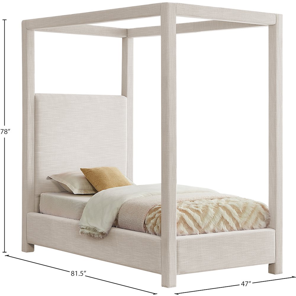 Emerson Cream Linen Textured Fabric Twin Bed. Picture 7