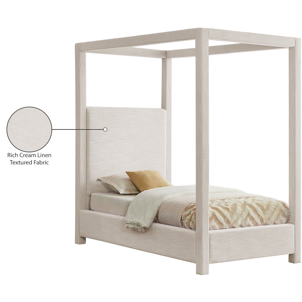 Emerson Cream Linen Textured Fabric Twin Bed. Picture 8