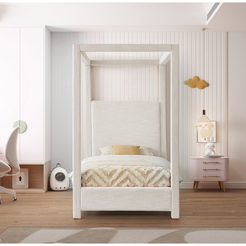 Emerson Cream Linen Textured Fabric Twin Bed. Picture 3