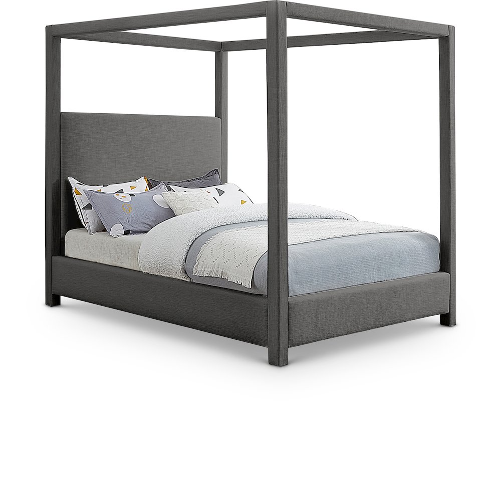 Emerson Grey Linen Textured Fabric King Bed. Picture 1