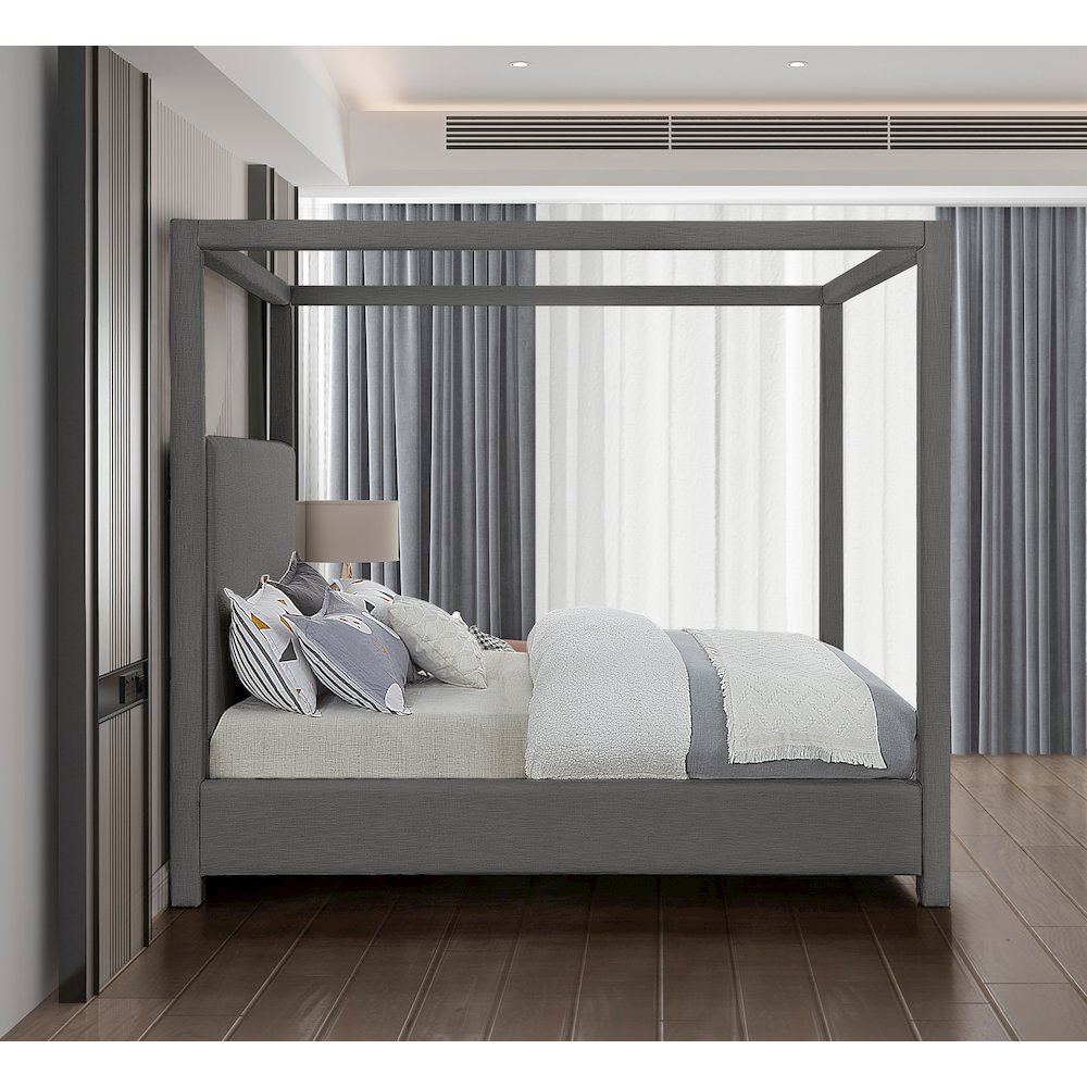 Emerson Grey Linen Textured Fabric King Bed. Picture 4