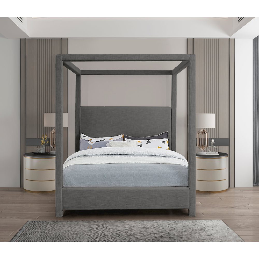 Emerson Grey Linen Textured Fabric Queen Bed. Picture 3