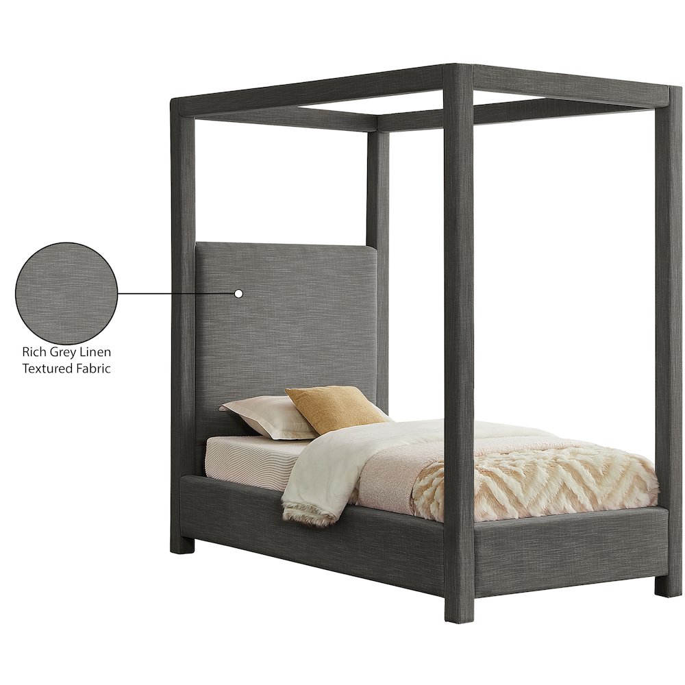 Emerson Grey Linen Textured Fabric Twin Bed. Picture 8