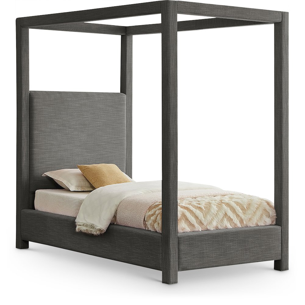 Emerson Grey Linen Textured Fabric Twin Bed. Picture 1