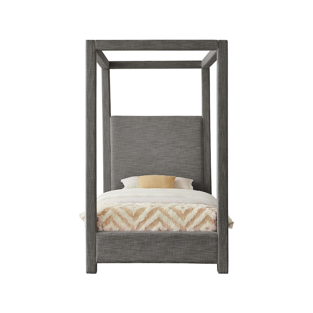 Emerson Grey Linen Textured Fabric Twin Bed. Picture 2