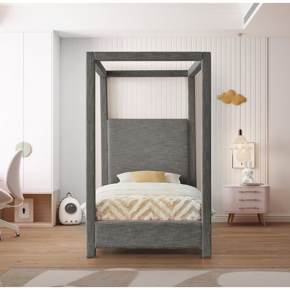 Emerson Grey Linen Textured Fabric Twin Bed. Picture 3