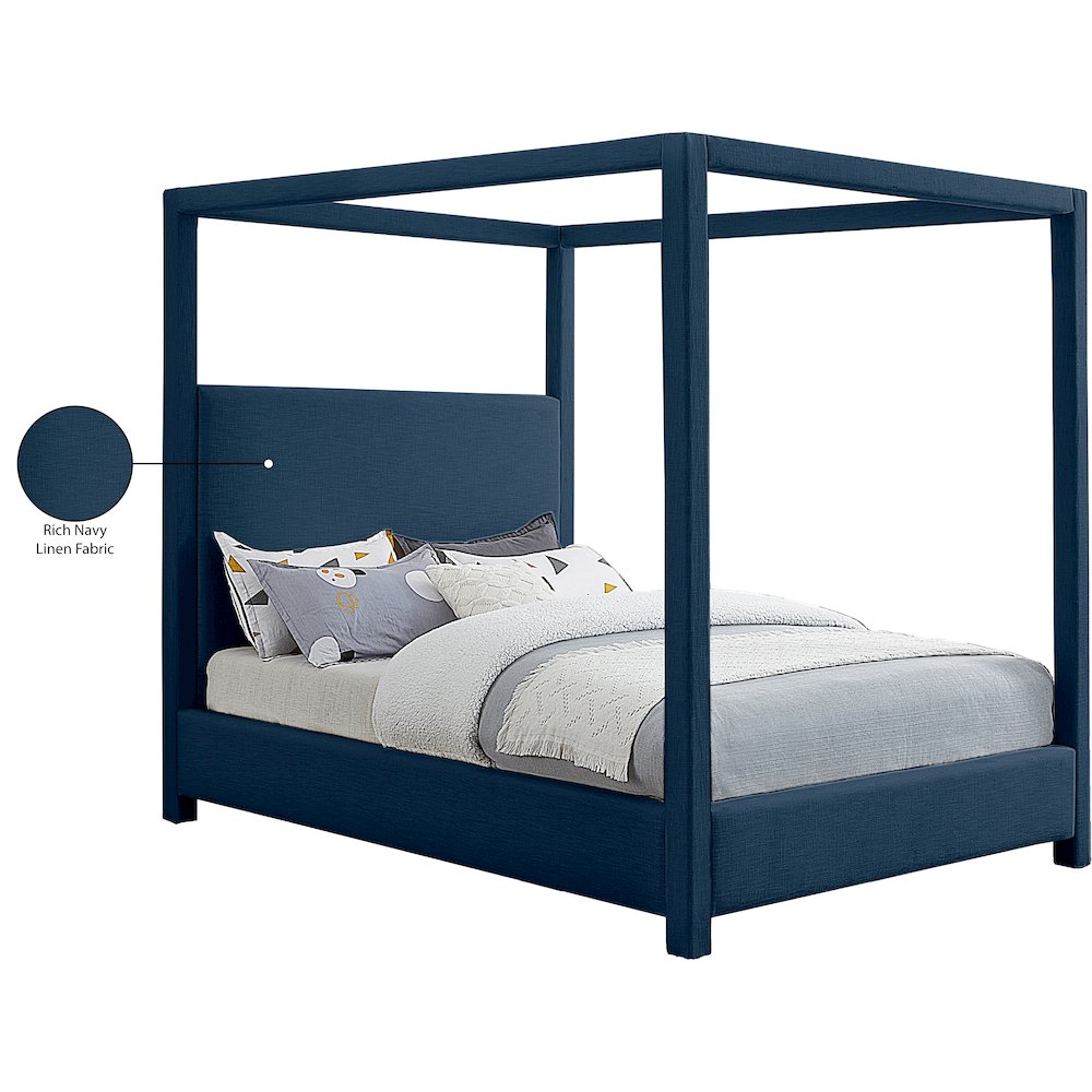 Emerson Navy Linen Textured Fabric King Bed. Picture 8
