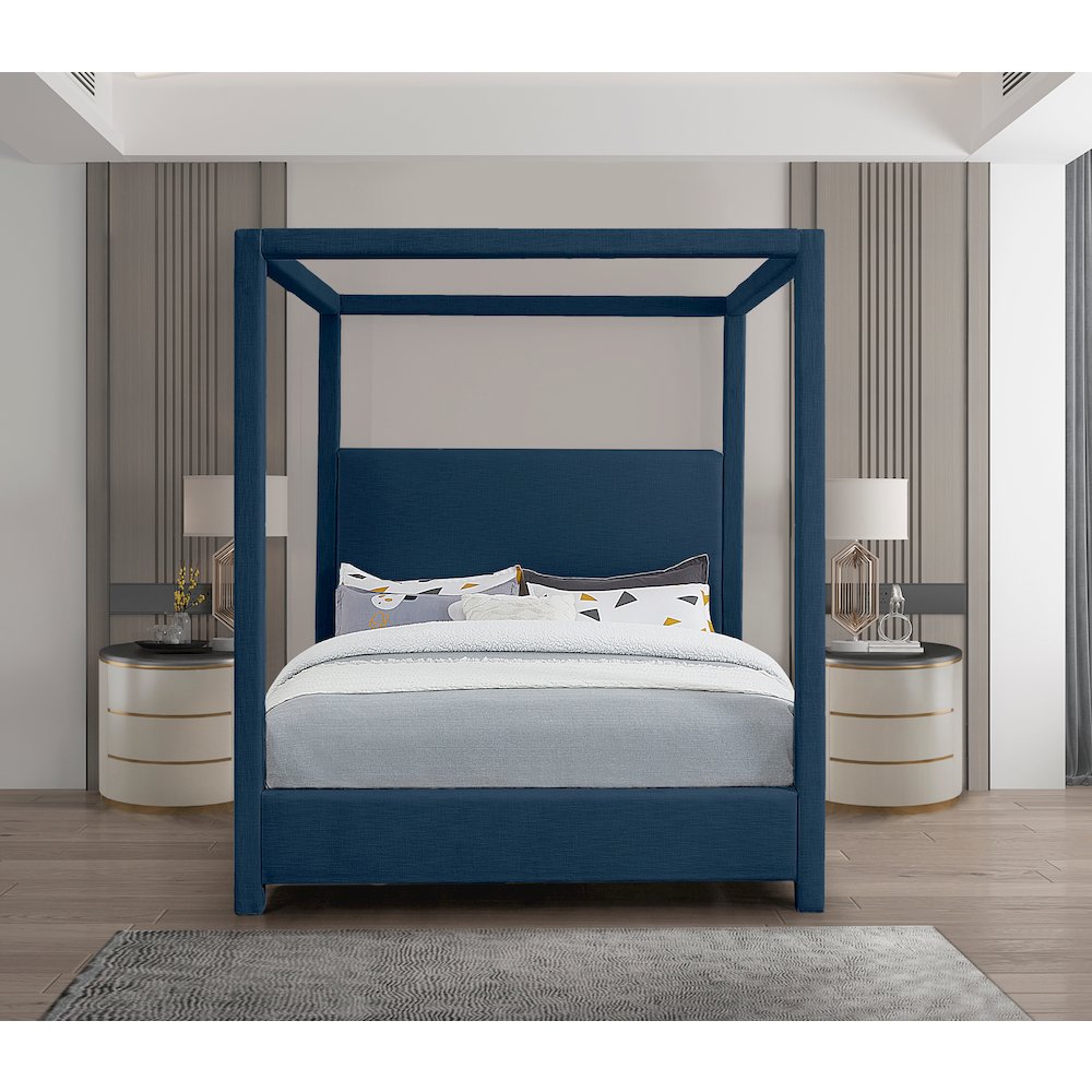 Emerson Navy Linen Textured Fabric Queen Bed. Picture 3
