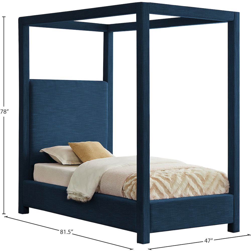Emerson Navy Linen Textured Fabric Twin Bed. Picture 7