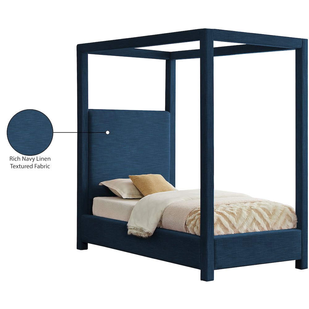 Emerson Navy Linen Textured Fabric Twin Bed. Picture 8