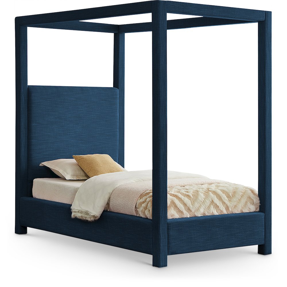 Emerson Navy Linen Textured Fabric Twin Bed. Picture 1