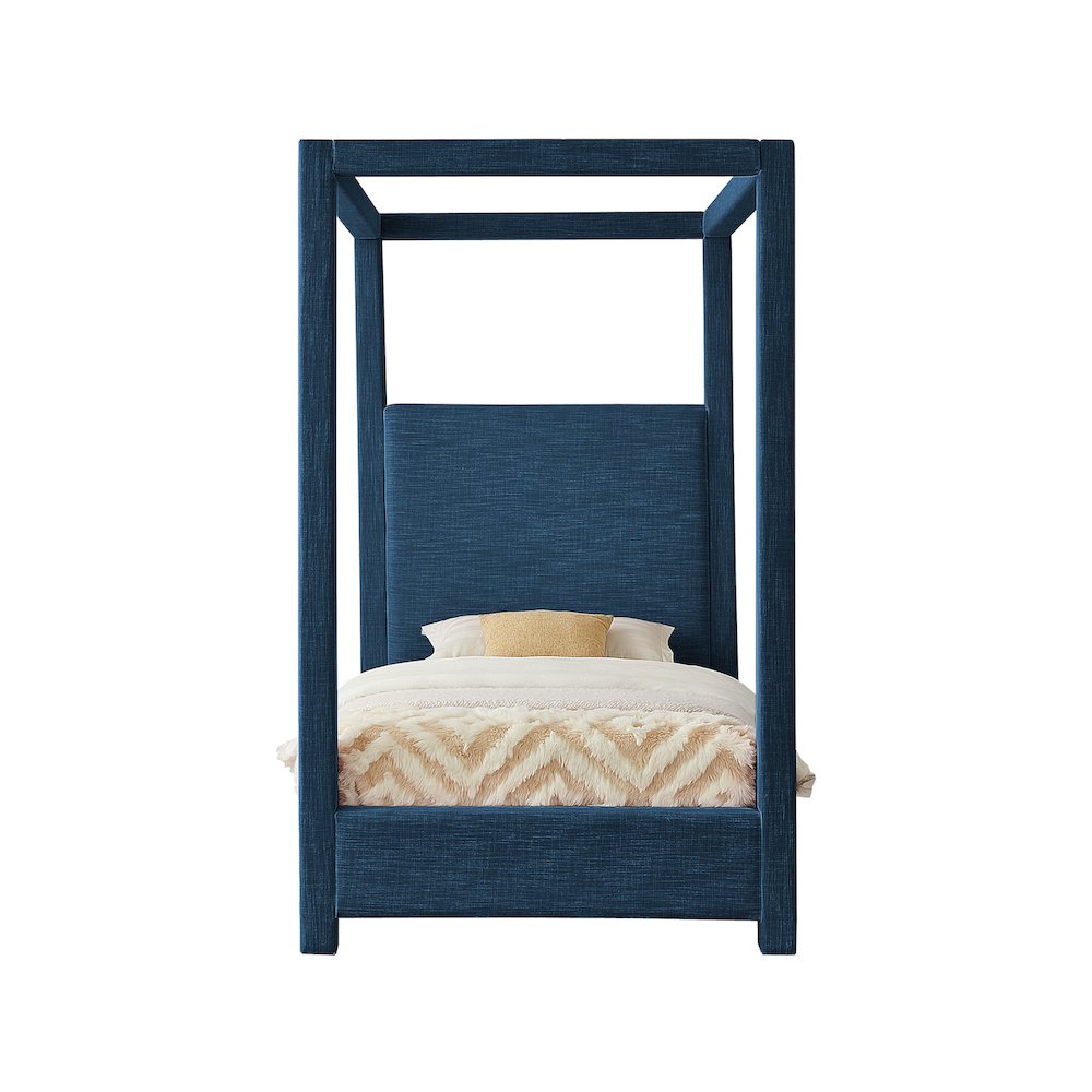 Emerson Navy Linen Textured Fabric Twin Bed. Picture 2