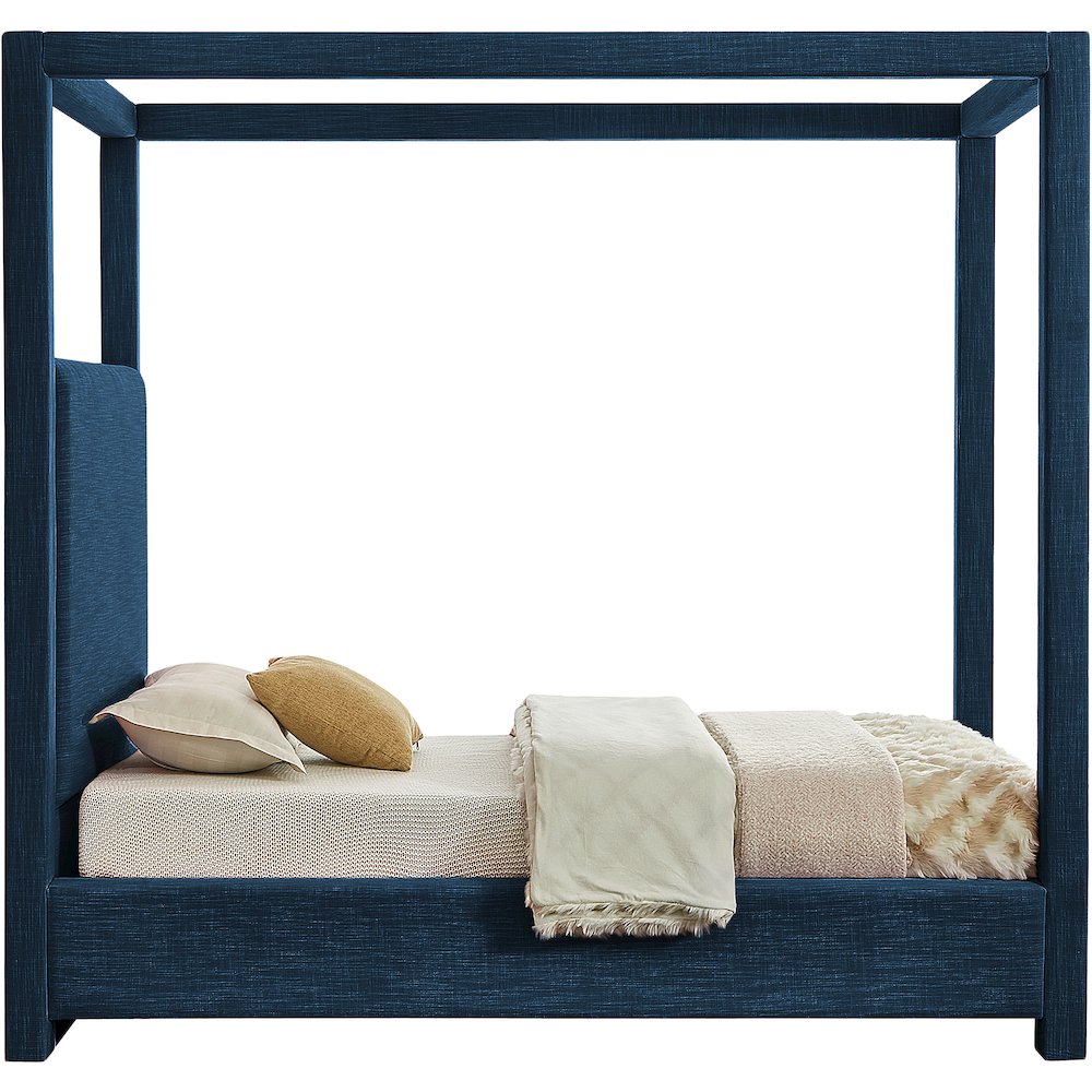 Emerson Navy Linen Textured Fabric Twin Bed. Picture 4