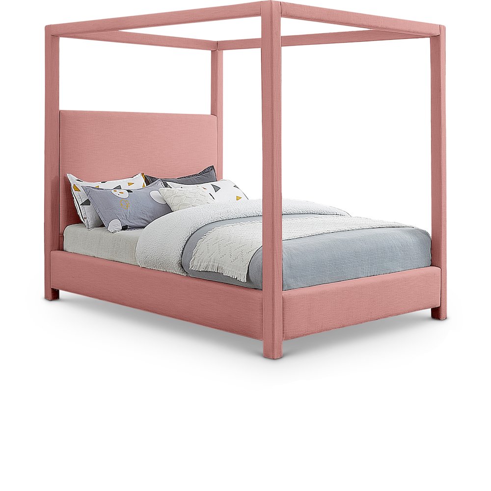 Emerson Light Pink Linen Textured Fabric King Bed. Picture 1