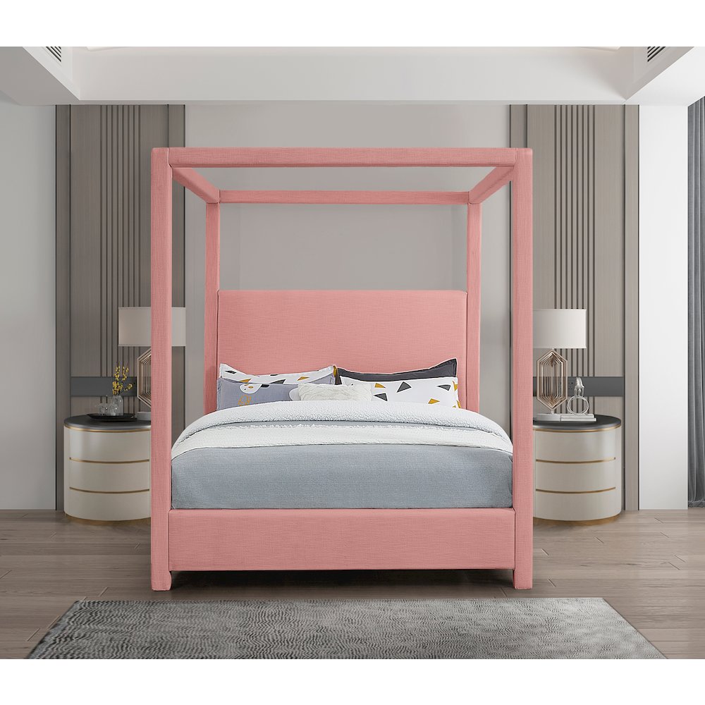 Emerson Light Pink Linen Textured Fabric King Bed. Picture 3