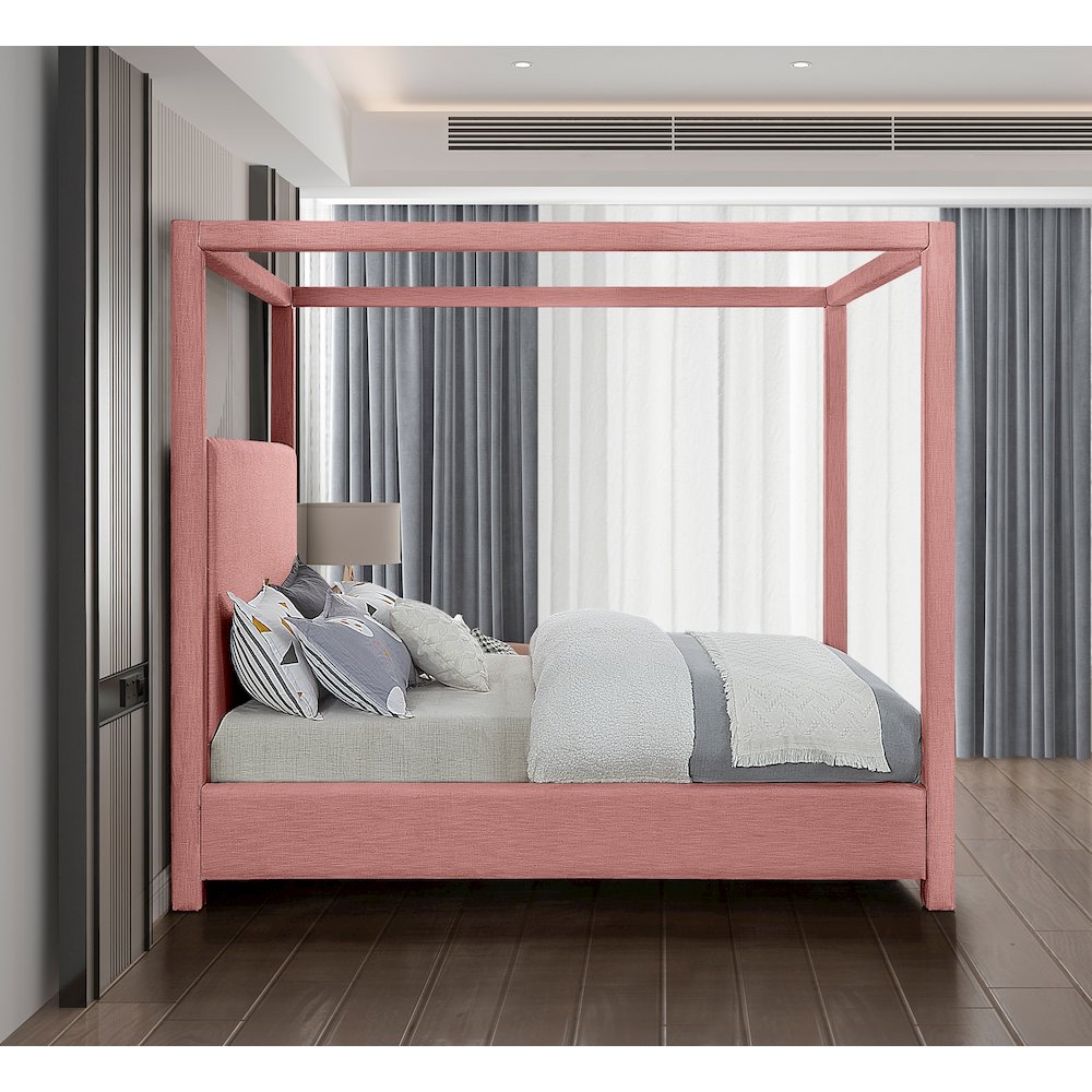 Emerson Light Pink Linen Textured Fabric King Bed. Picture 4