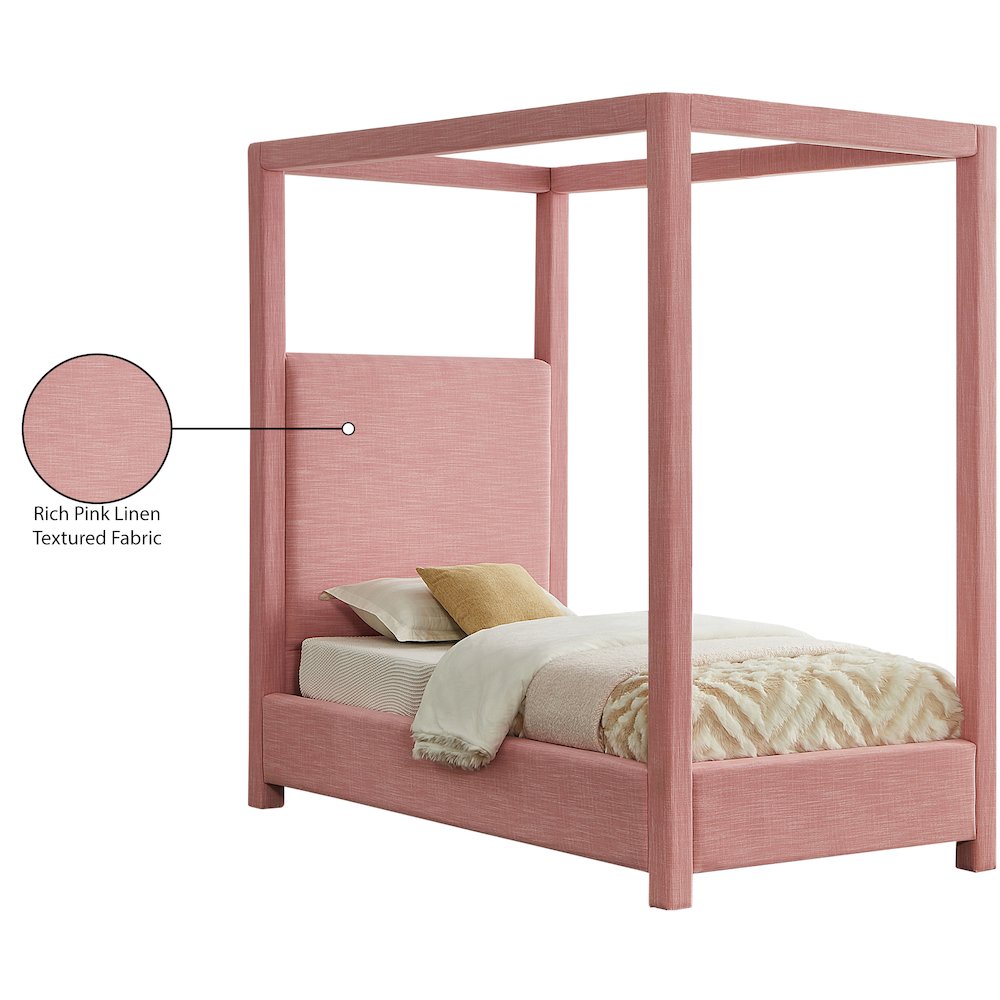 Emerson Light Pink Linen Textured Fabric Twin Bed. Picture 8