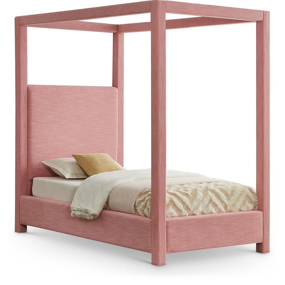 Emerson Light Pink Linen Textured Fabric Twin Bed. Picture 1