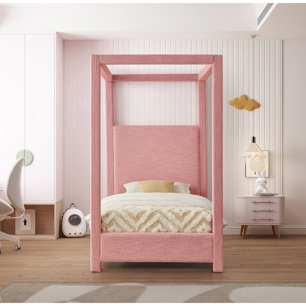 Emerson Light Pink Linen Textured Fabric Twin Bed. Picture 3