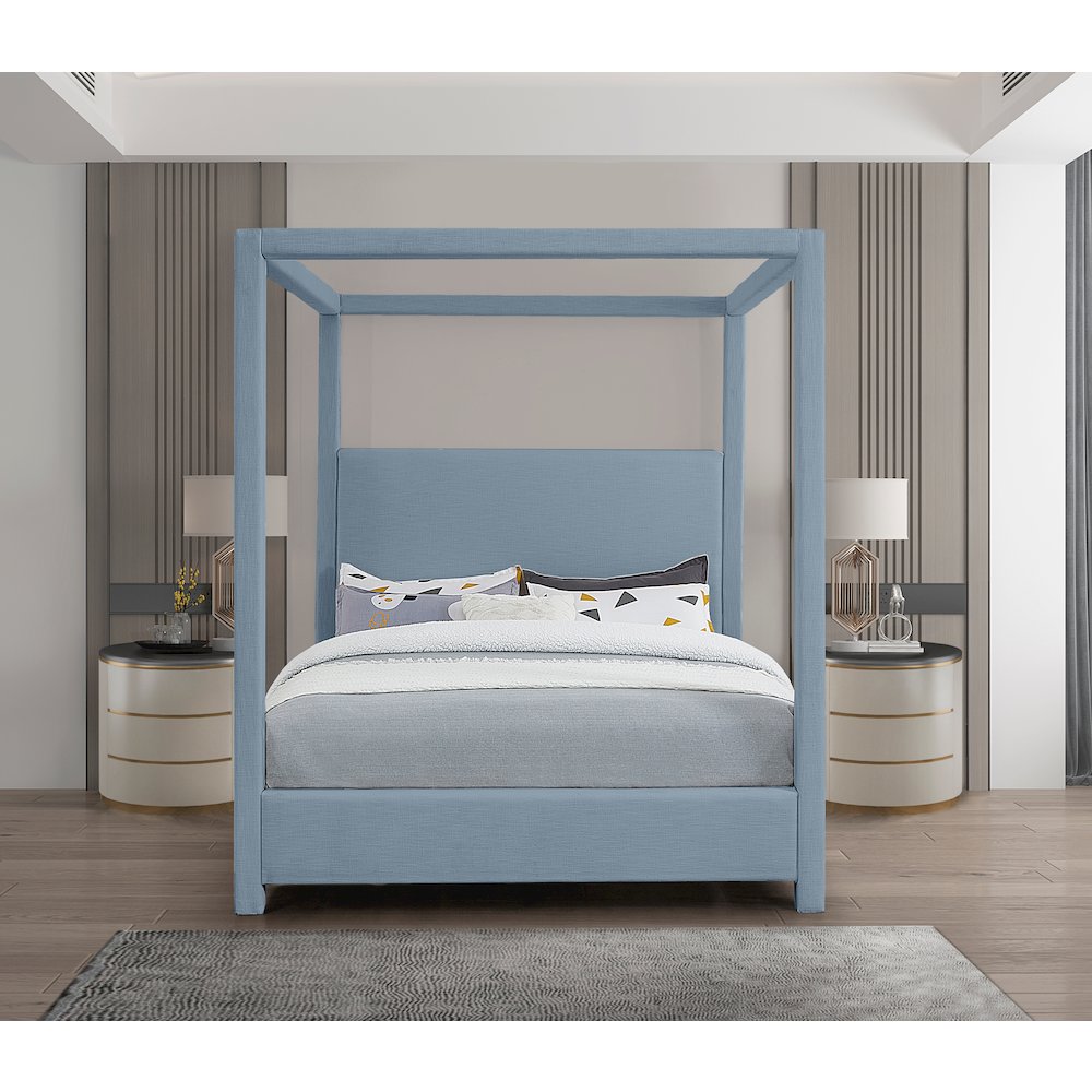 Emerson Sky Blue Linen Textured Fabric Full Bed. Picture 3