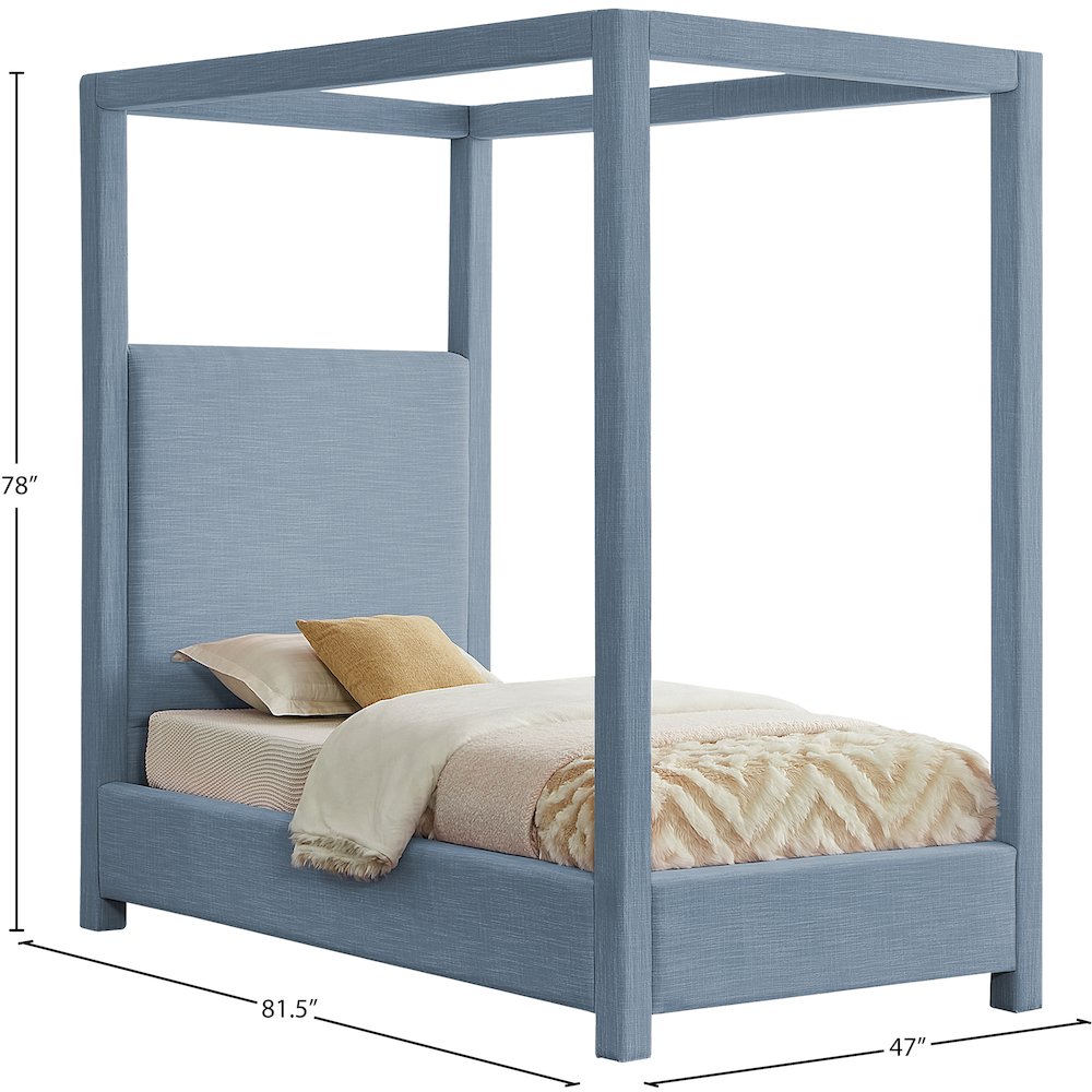 Emerson Sky Blue Linen Textured Fabric Twin Bed. Picture 7