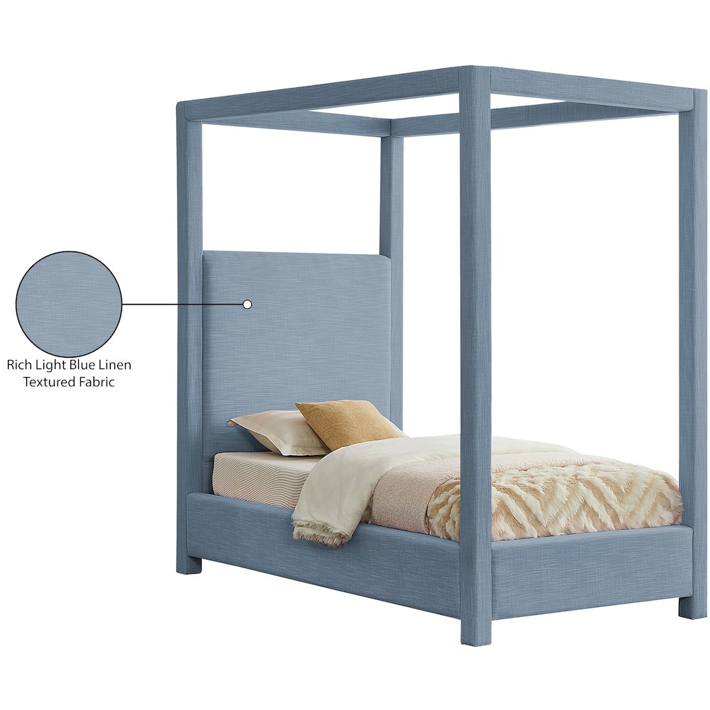 Emerson Sky Blue Linen Textured Fabric Twin Bed. Picture 8
