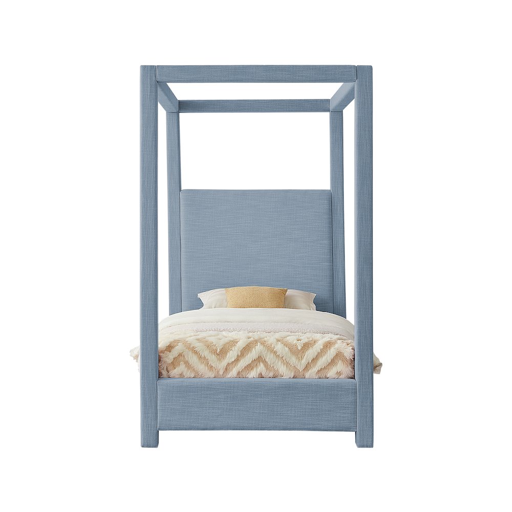 Emerson Sky Blue Linen Textured Fabric Twin Bed. Picture 2