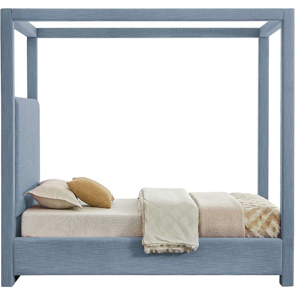 Emerson Sky Blue Linen Textured Fabric Twin Bed. Picture 4