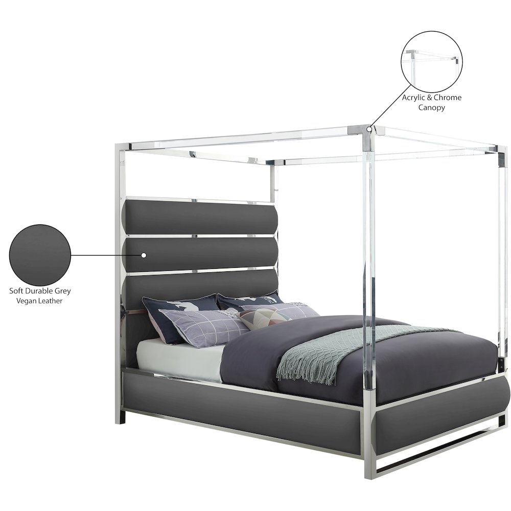 Encore Grey Vegan Leather Queen Bed. Picture 5