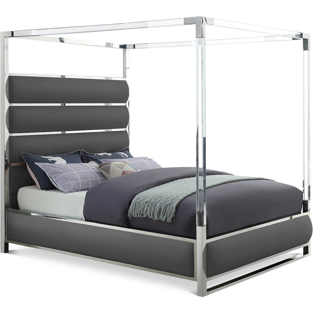Encore Grey Vegan Leather Queen Bed. Picture 1