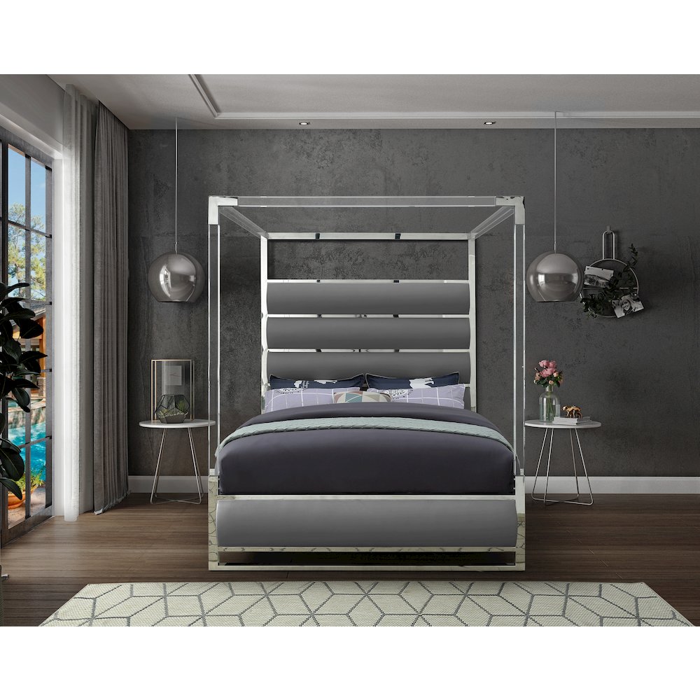 Encore Grey Vegan Leather Queen Bed. Picture 3