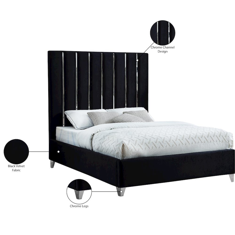 Enzo Black Velvet Full Bed. Picture 6