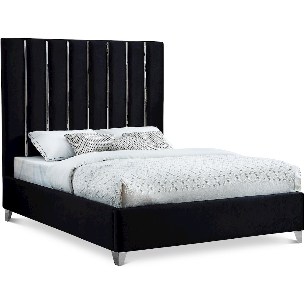 Enzo Black Velvet Full Bed. Picture 1