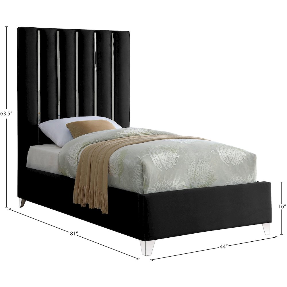 Enzo Black Velvet Twin Bed. Picture 2