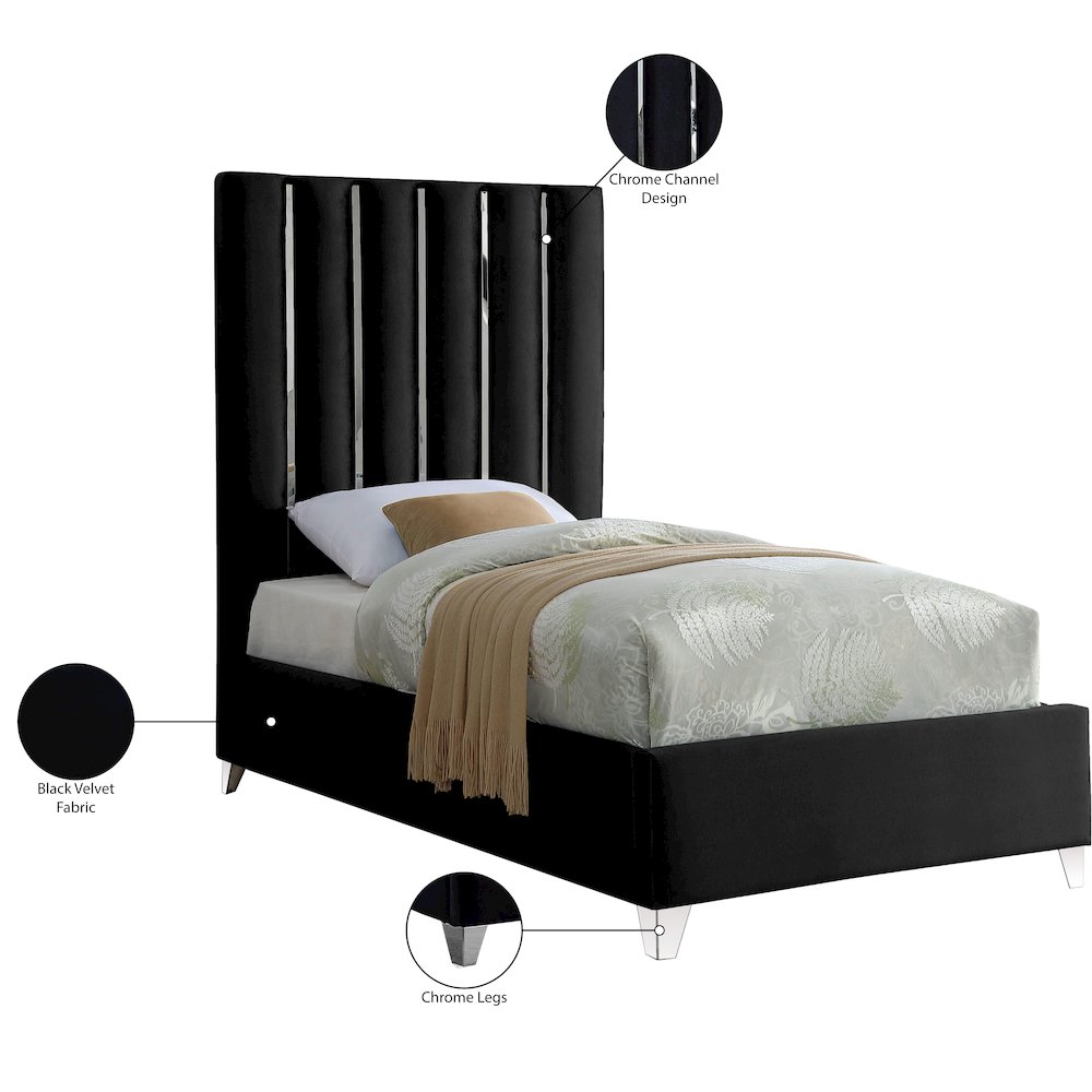Enzo Black Velvet Twin Bed. Picture 3