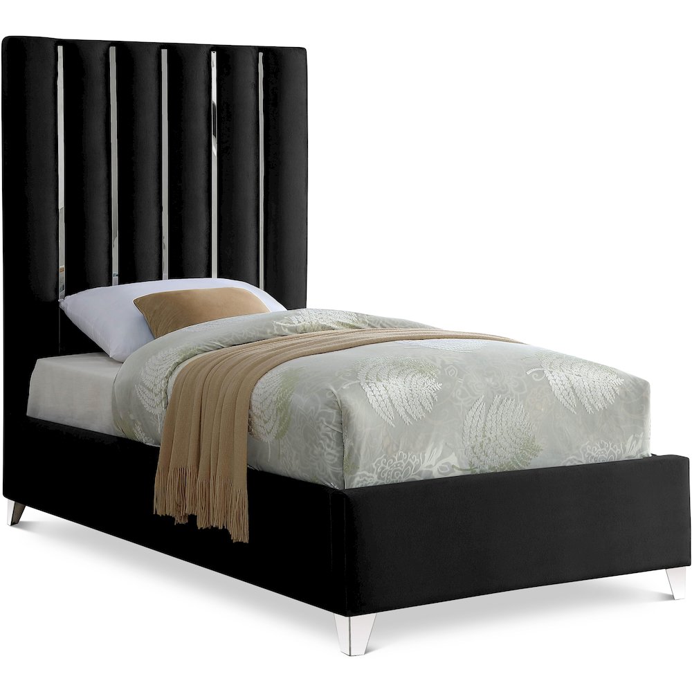 Enzo Black Velvet Twin Bed. Picture 1