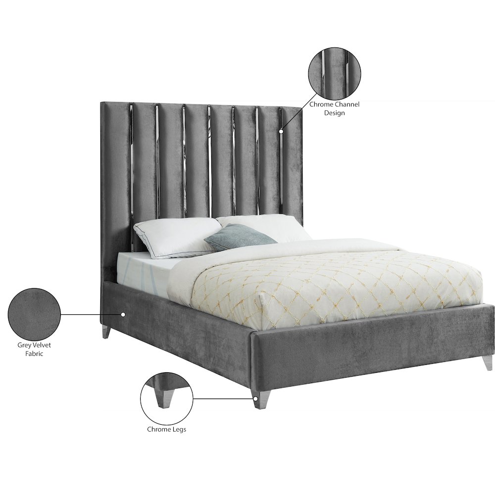 Enzo Grey Velvet Full Bed. Picture 6